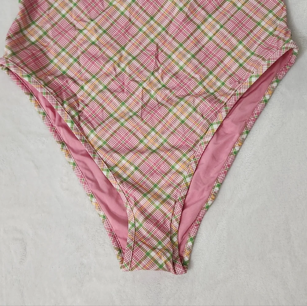 New!Pink X Frankies Bikini August‎ One Piece Swimsuit Strawberry Plaid